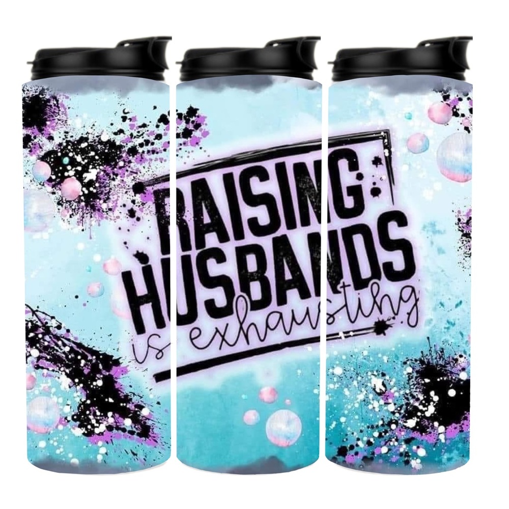 Raising Husbands Wife Sports Tumbler, 20 oz Travel Mug with Fun Quote
